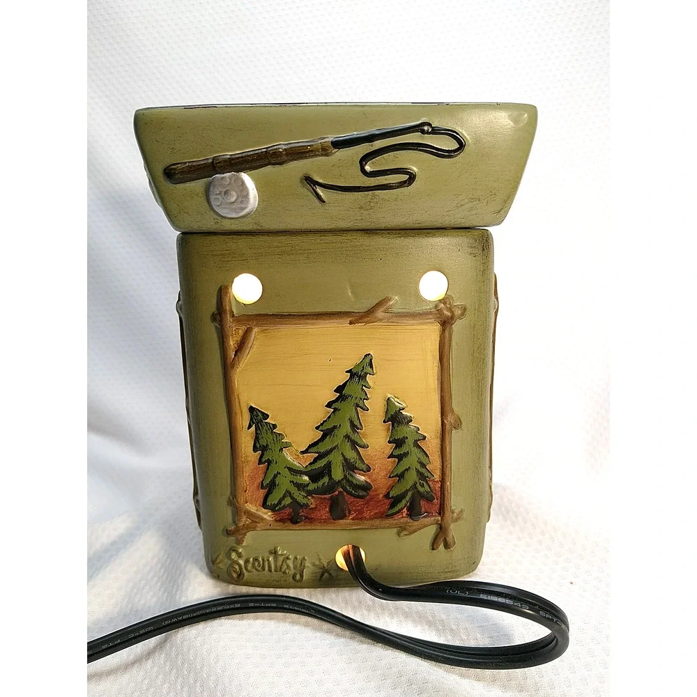 Scentsy Lodge Full Size Wax Warmer Bear Moose Pine Rustic Cabin Green Retired